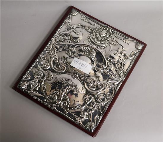 A 1980s silver mounted leather blotter, 27.7cm.